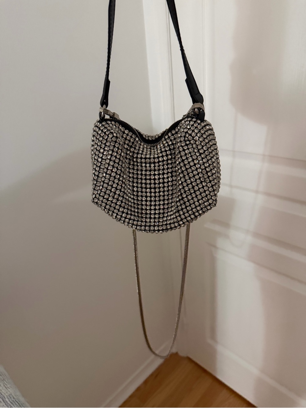 Crystal-Embellished Black Evening Shoulder Bag